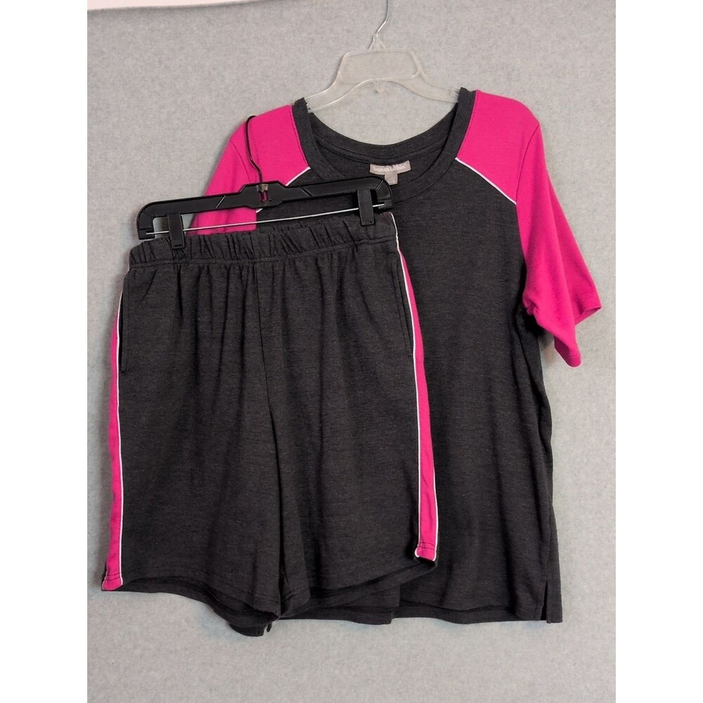 Woman Within Gray Pink Two Piece Casual Set Shorts Women's L 18/20